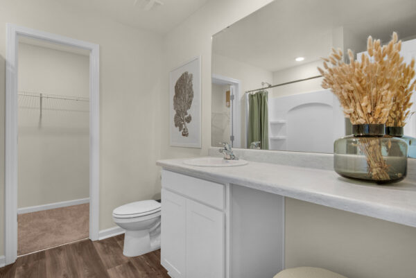 The master bathroom of the Addison floorplan by Holiday Builders is from our Value collection in the Gulf region.