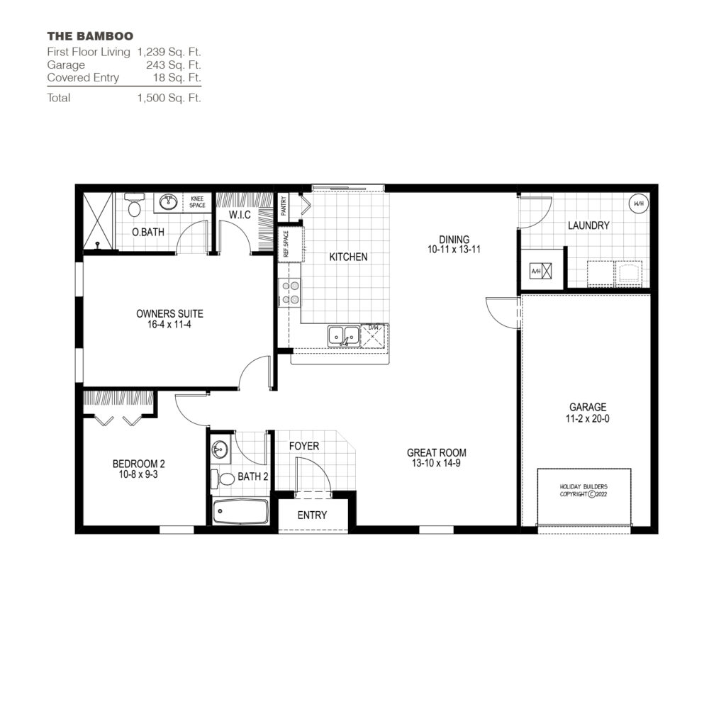 The 2 bedroom, 2 bath Bamboo floorplan from the Inspire Collection by Holiday Builders.