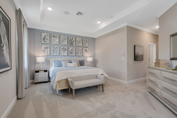 The master bedroom of the Biscayne floorplan from the Cornerstone collection by Holiday Builders.
