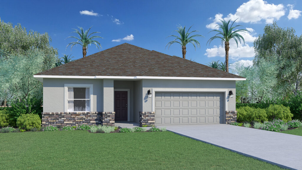 The Biscayne A with stone from our Cornerstone Collection by Holiday Builders