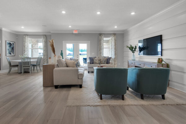 The open concept Hamilton floorplan from the Cornerstone collection by Holiday Builders.