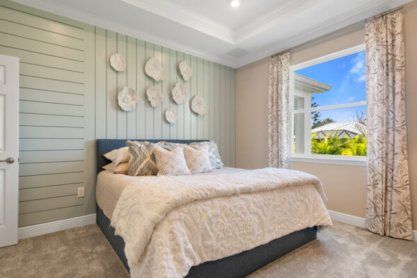 The master bedroom in the Highland floorplan from the Cornerstone collection by Holiday Builders.