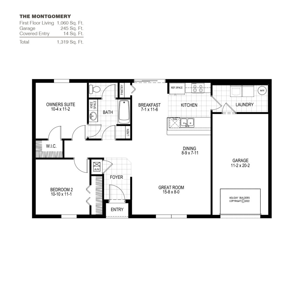 The 2 bedroom, 1 bath Montgomery floorplan from the Inspire Collection by Holiday Builders.