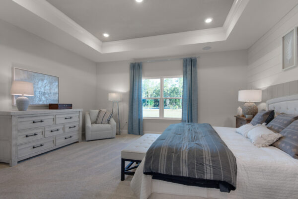 The master bedroom in the Santa Rosa floorplan from the Cornerstone collection by Holiday Builders.