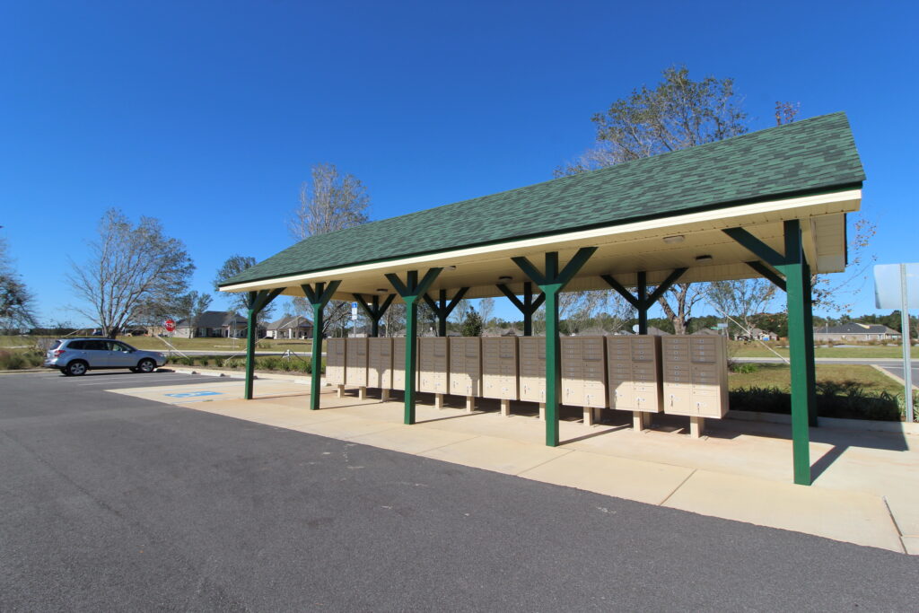 Community mailboxes at Yellow River Ranch in Milton, FL - a new home community featuring homes by Holiday Builders.