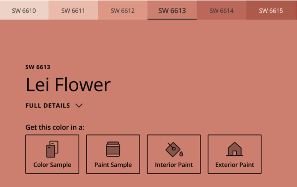 A color swatch for paint featuring Lei Flower which is a creamy burnt orange.